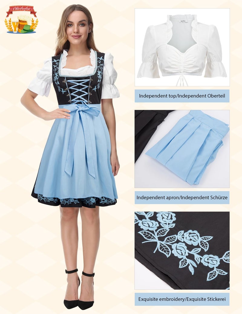 JASAMBAC Women's German Dirndl Dress Costume for European Oktoberfest Halloween Size XL Color Black - Image 3